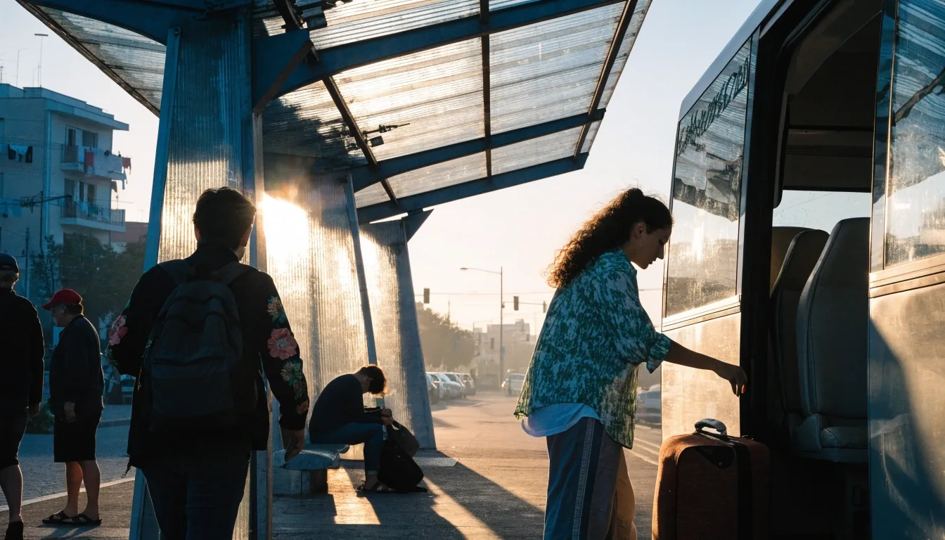 Andén de una estación española de noche, con una persona caminando con su equipaje